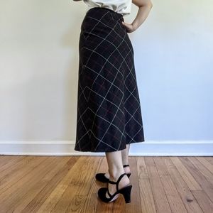 Vintage Midi Plaid Wool Skirt - Long, Fully Lined